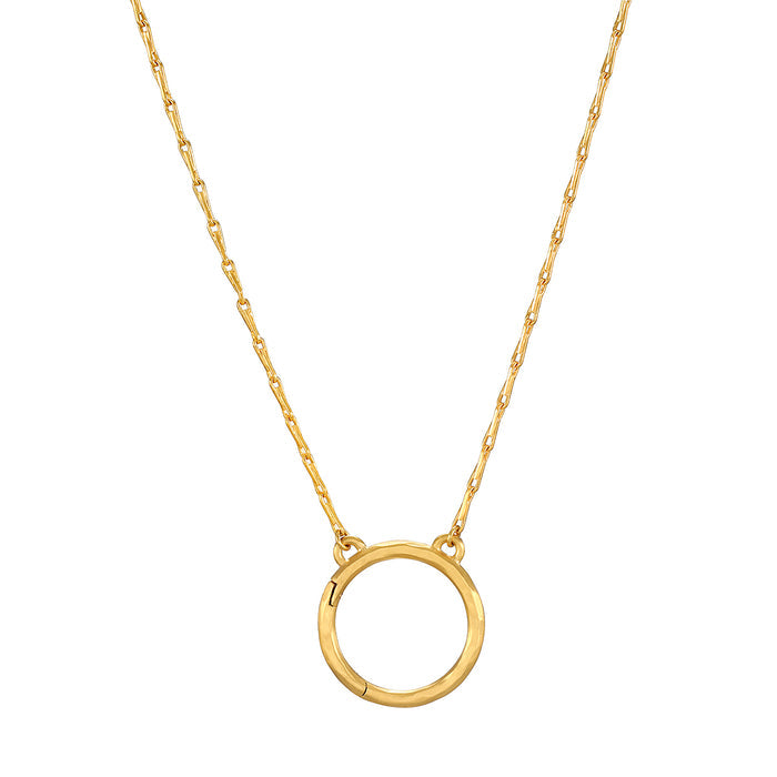 The 18" Chain Charm Necklace features a simple, circular charm holder designed for personalized charms. It embodies the essence of spiritual jewelry, reflecting the meanings of protection and meditation.