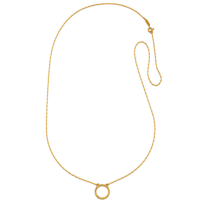 28" Chain Charm Necklace featuring a round charm holder, ideal for spiritual jewelry and meditation. This elegant piece symbolizes protection and meaningful manifestations, perfect for yoga enthusiasts.