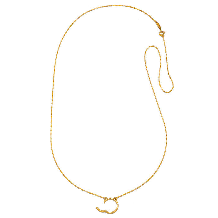 View of the 28" Chain Charm Necklace displaying a unique hook charm holder. This enchanting talisman enriches your spiritual journey, embodying the essence of yoga, meditation, and meaningful manifestations inspired by the cosmos.