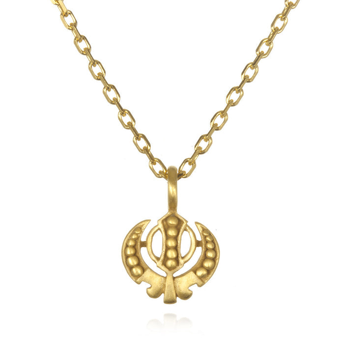 Adi Shakti Gold Necklace featuring a delicate design symbolizing power and balance, perfect for spiritual jewelry, meditation gifts, and yoga practices, making it a meaningful amulet for manifestation.