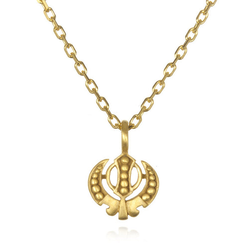Adi Shakti Gold Necklace featuring a delicate design symbolizing power and balance, perfect for spiritual jewelry, meditation gifts, and yoga practices, making it a meaningful amulet for manifestation.
