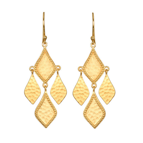 Adorned with Light Chandelier Earrings, featuring hammered 18kt gold plate petals that shimmer in the light. These elegant earrings embody the essence of spiritual jewelry, perfect for meditation and as a meaningful talisman for manifestation. Ideal for yoga enthusiasts and those seeking protection, their design resonates with the sun and moon's energy, making them a perfect addition to any zodiac-inspired collection.