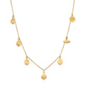 Aligned in Harmony Chakra Choker showcasing delicate 18kt gold plated design with engraved chakra symbols, embodying spiritual jewelry ideals. A perfect talisman for meditation, this necklace represents the balance of energies, making it meaningful for yoga and manifestation enthusiasts.