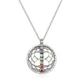 Divine Alignment Gemstone Chakra Silver Necklace featuring a hand-etched lotus relief, showcasing seven vibrant gemstones representing the chakras. This spiritual jewelry is an ideal meditation gift, embodying meaningful symbolism for yoga practitioners, and serves as an amulet for manifestation and protection. Its sacred design holds significance for zodiac enthusiasts, making it a perfect addition to any collection.