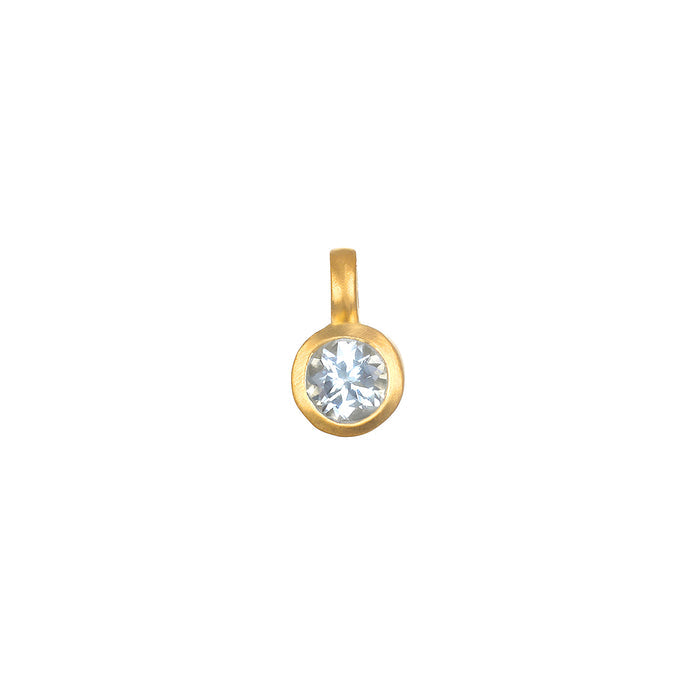 Aquamarine Bezel Charm featuring a stunning aquamarine stone set in 18kt gold plate, symbolizing tranquility, courage, and peace. This spiritual jewelry charm is perfect for a personalized necklace, ideal for meditation and manifestation practices.