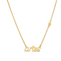 Aries Courage Zodiac Script Necklace showcasing a delicate design, perfect for spiritual jewelry and meditation. This talisman evokes the energy of the zodiac, embodying protection, manifestation, and meaning for yoga enthusiasts.