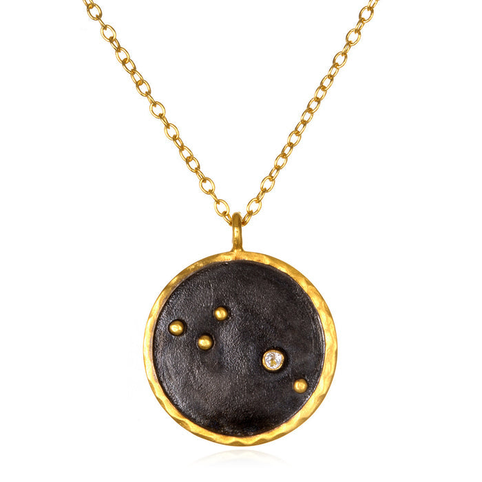 Aries Zodiac Necklace featuring a unique design with a gold plate finish and a small gemstone, symbolizing resilience and passion. This spiritual jewelry piece is perfect for meditation gifts, embodying the meaning of personal growth and empowerment. Ideal for yoga practice, it serves as a meaningful and protective amulet, capturing the essence of the Aries zodiac sign.