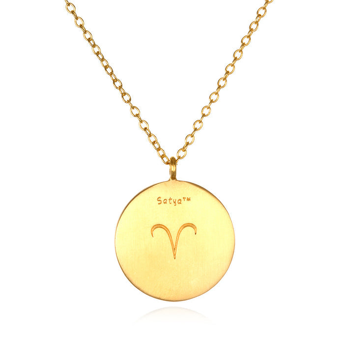 Aries Zodiac Necklace in gold featuring a Ram symbol, perfect for spiritual jewelry and meditation gifts. This meaningful amulet symbolizes strength and protection, ideal for yoga enthusiasts and those who appreciate zodiac meanings.
