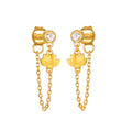 Arising Lotus White Topaz Chain Stud Earrings featuring an elegant design with 18kt gold plating, capturing the essence of spiritual jewelry and meaningful adornment for meditation and protection through the beauty of the lotus flower.