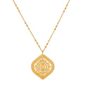 Awaken Awareness Lotus White Topaz Necklace featuring a beautiful lotus petal medallion in 18kt gold plate, embellished with white topaz stones. This spiritual jewelry acts as a meaningful talisman, perfect for meditation and yoga practices, enhancing individuality and creativity. Ideal for those seeking protection and manifestation in their lives, embodying the essence of the sun and moon.