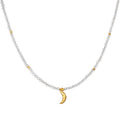 Awaken Intuition Moonstone Necklace featuring a golden crescent moon charm, symbolizing spiritual jewelry for intuition and protection, perfect for meditation and manifestation, embodying zodiac energies in a beautiful design that complements any yoga attire.