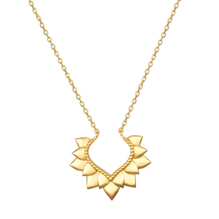 Blooming Love Lotus Petal Necklace showcasing a beautiful gold pendant with overlapping lotus petals, symbolizing new beginnings and resilience. This spiritual jewelry is perfect for meditation, serving as a talisman for protection and meaningful intention, aligning with themes of yoga and manifestation.