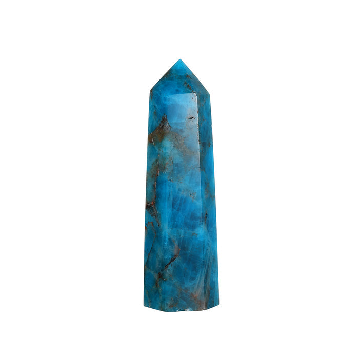 Blue Apatite Altar Crystal standing tall with its striking blue hue, perfect for enhancing motivation, communication, and manifestation during meditation and yoga practices. A beautiful addition to your spiritual jewelry collection, this gemstone serves as a meaningful talisman for personal growth and protection, embodying the essence of the sun and moon.