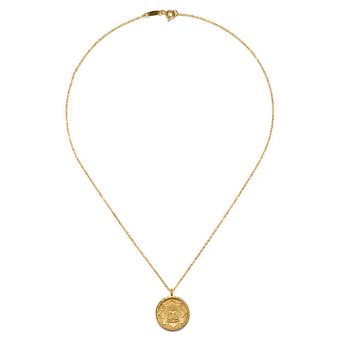 Close-up of the Buddha, Inner Peace Necklace highlighting the detailed Buddha pendant. This elegant piece of spiritual jewelry symbolizes inner peace and mindfulness, perfect for enhancing meditation practices. Wear this meaningful talisman as a reminder of protection and spiritual growth.