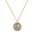 Celestial Birthstone Necklace - February featuring a striking pendant that combines 18kt gold plate with a gunmetal design, adorned with an amethyst, symbolizing spirituality and peace. This meaningful necklace embodies meditation, protection, and manifestation, evoking a connection to the sun and moon, perfect for yoga enthusiasts.