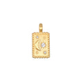 Celestial Rectangle Charm featuring a moon and star design, crafted in 18kt gold plating, symbolizing spirituality and guidance. This meaningful charm serves as a talisman for protection and inspiration, ideal for a personalized necklace worn during meditation, yoga, or for manifestation.