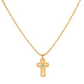 Centered in Faith Cross Gold Necklace featuring an 18kt gold plate cross pendant with an emerald stone, embodying spiritual jewelry and meaningful protection for meditation practices.
