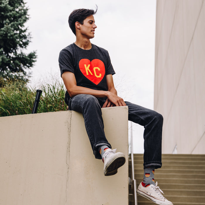 Charlie Hustle KC Heart Tee - Charcoal, Red & Yellow