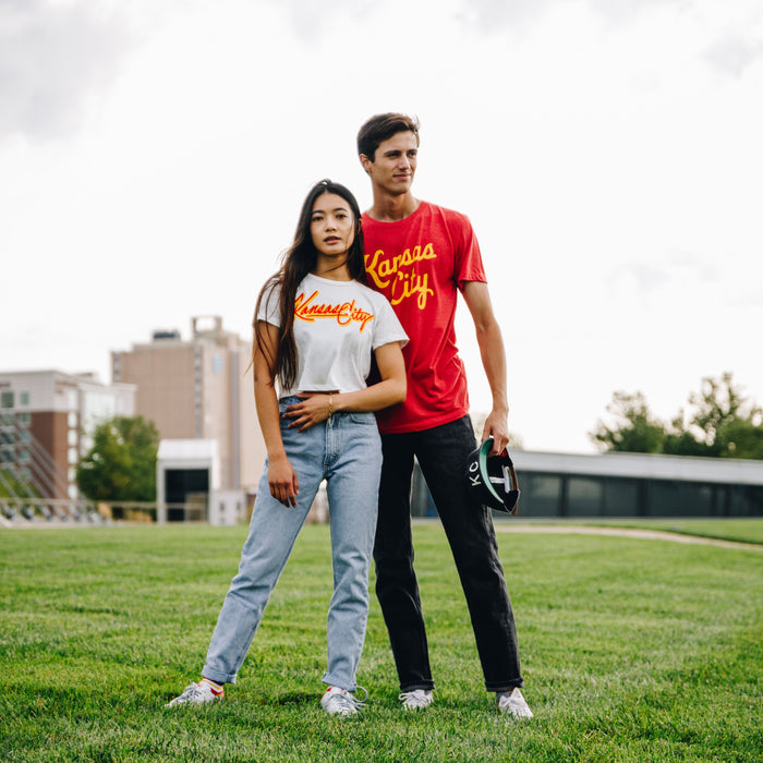 Charlie Hustle Retro Script Kansas City Crop Tee - White