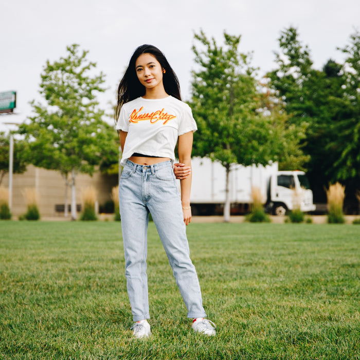 Charlie Hustle Retro Script Kansas City Crop Tee - White