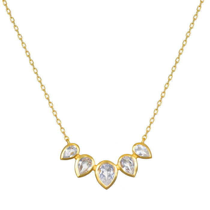 Commence with Clarity White Topaz Lotus Petal Necklace featuring delicate lotus petal designs adorned with white topaz gemstones, symbolizing new beginnings and clarity. This spiritual jewelry piece serves as a meaningful talisman for meditation and manifestation, perfect for those who seek to align their heart and mind while engaging in practices like yoga. Ideal for anyone looking to enhance their spiritual journey with elements of protection and inspiration from the sun and moon.