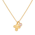The Compassionate Faith Rose Quartz Cross Necklace featuring an intricately designed 18kt gold plated cross pendant alongside a glowing rose quartz charm, perfect for spiritual jewelry, meditation, and meaningful manifestation.