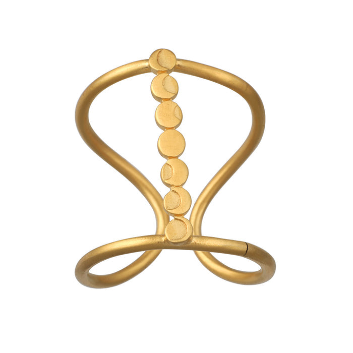 Cycles of the Goddess Adjustable Gold Ring showcasing the moon phases, symbolizing nourishment and protection. This spiritual jewelry piece embodies meaning for meditation and manifestation, perfect for yoga enthusiasts and those connected to the zodiac.