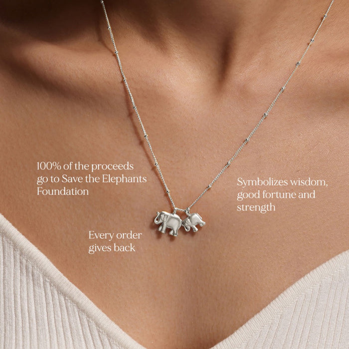 Close-up view of the Elephant Love Silver Necklace highlighting its intricate elephant pendant, which symbolizes good fortune and strength. A meaningful piece for yoga and meditation, it connects to themes of spiritual protection and charm.