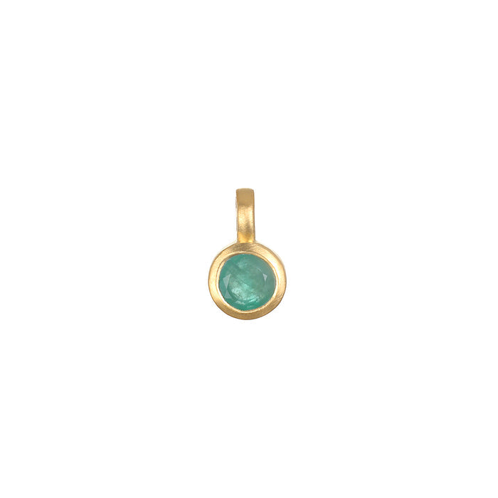 Emerald Bezel Charm in 18kt gold plate, featuring a vivid emerald gemstone, an ideal addition to spiritual jewelry for meditation and meaningful manifestation, embodying protection and personal significance.