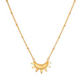 Emergence Gold Sunburst Necklace showcasing an intricate sunburst design, symbolizing vitality and leadership, perfect for spiritual jewelry and meditation, adding meaning and charm to any yoga practice.