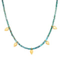 Emerging Hope Turquoise Petal Choker Necklace displayed elegantly, featuring turquoise beads and golden lotus petal accents, capturing the essence of spiritual jewelry, meditation, and talisman meaning.