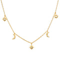 Enchanted Journey Celestial Choker Necklace featuring crescent moons and suns, symbolizing spiritual jewelry and protection, ideal for meditation and manifestation practices. This meaningful piece combines elements of zodiac and talismans, perfect for yoga enthusiasts.