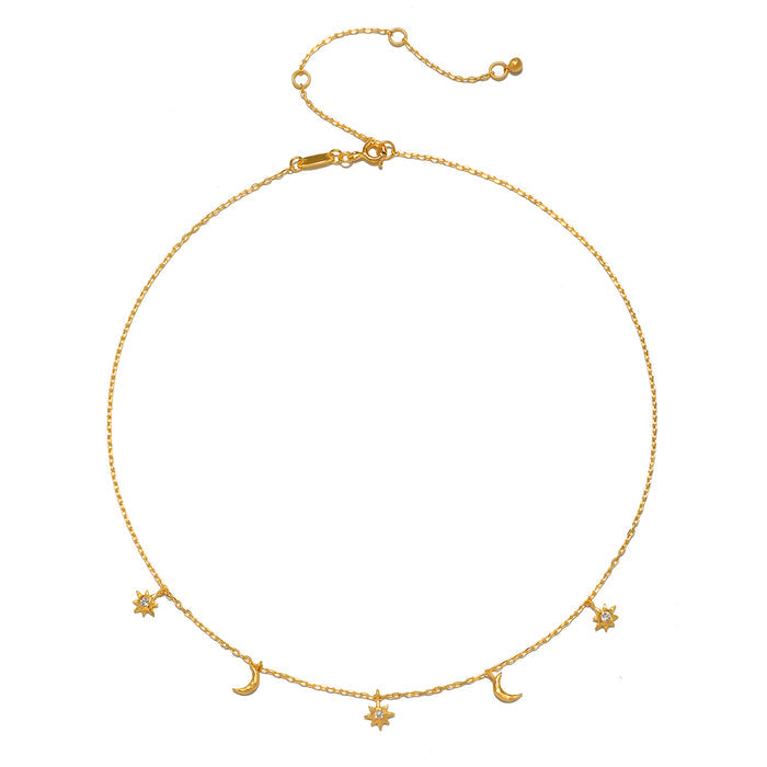 The Enchanted Journey Celestial Choker Necklace displayed on a clean background, highlighting its intricate crescent moons and suns. A stunning piece of spiritual jewelry, ideal for meditation and meaningful practices, embodying protection and the energy of the universe.