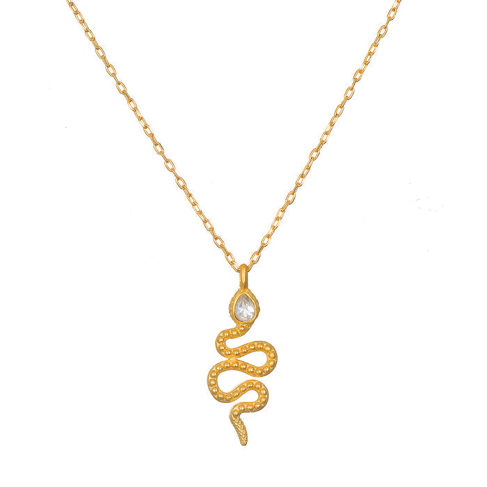 Enduring Individuality White Topaz Snake Necklace showcasing a graceful serpent design that symbolizes energy and immortality, perfect for spiritual jewelry, meditation, and as a meaningful charm for yoga practice.