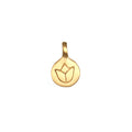 Engraved Lotus Charm in 18kt gold plate, symbolizing new beginnings and infinite potential, perfect for spiritual jewelry, meditation, and meaningful manifestations. Ideal as a talisman for zodiac enthusiasts and yoga practitioners, this charm complements your charm necklace beautifully.