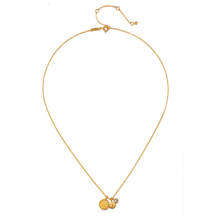 Detailed view of the Enlightened Journey Mandala Lotus Charm Necklace, highlighting the delicate gold plating and spiritual symbolism of the charms, perfect for meaningful expression and protection.