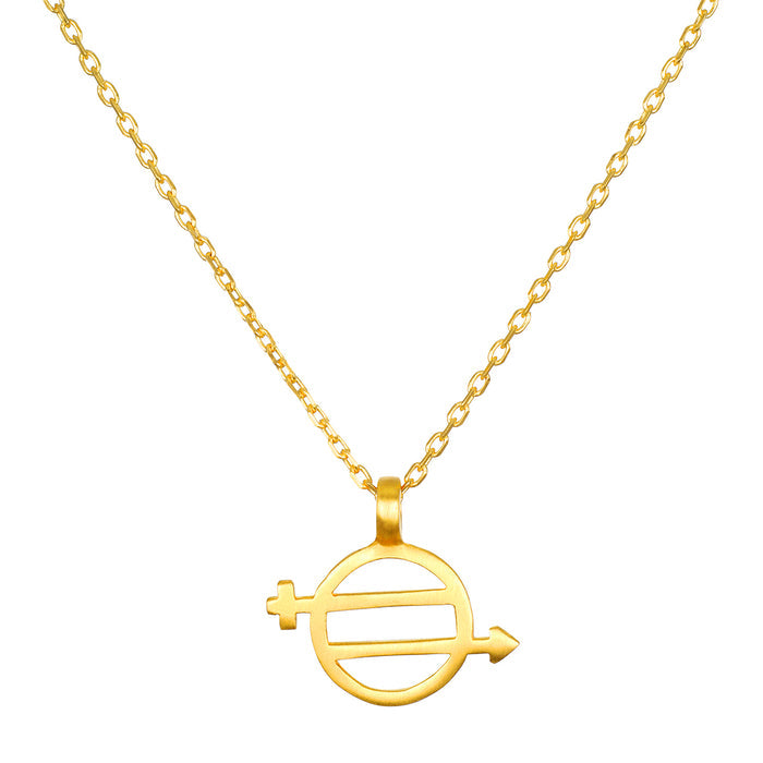 Equal Means Equal - Equality Necklace featuring a gold pendant symbolizing equality, justice, and freedom. This meaningful piece of spiritual jewelry serves as a protective amulet and a mantra for manifestation, perfect for yoga and meditation practices.