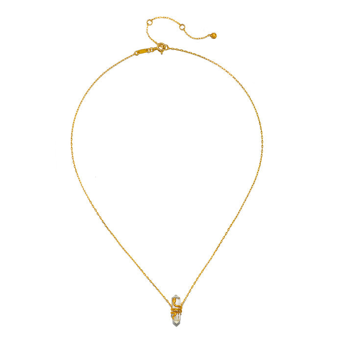 Eternal Spirit Clear Quartz Snake Necklace displayed on a plain background, emphasizing its design as a talisman of spirituality, perfect for meditation, yoga, and meaningful manifestation.