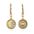 Ethereal Balance Earrings featuring a hammered moon and star design, representing spirituality and protection through meaningful symbols of the sun and moon. Ideal for yoga and meditation enthusiasts, these spiritual jewelry pieces promote manifestation and connection to zodiac meanings.