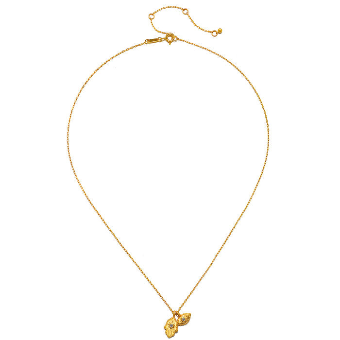 Gold-tone chain necklace with leaf-shaped pendant and lobster clasp closure.