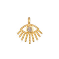 An Evil Eye Labradorite Charm featuring an intricate gold design with a faceted labradorite stone, symbolizing protection and intuition. This spiritual jewelry charm serves as a meaningful talisman for meditation and manifestation.
