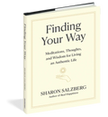 A beautifully illustrated cover of 'Finding Your Way' by Sharon Salzberg, featuring serene imagery symbolizing spiritual growth. This book, enriched with meditations and insights for living authentically, serves as a talisman for mindfulness. Perfect for those embracing meditation, yoga, and the meaningful pursuit of inner peace and protection through spiritual practices like using malas and zodiac symbols.