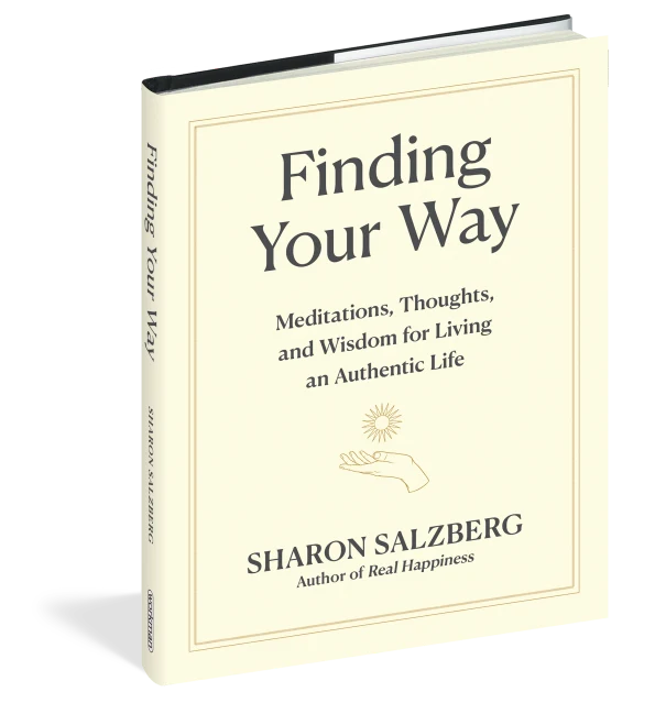 A beautifully illustrated cover of 'Finding Your Way' by Sharon Salzberg, featuring serene imagery symbolizing spiritual growth. This book, enriched with meditations and insights for living authentically, serves as a talisman for mindfulness. Perfect for those embracing meditation, yoga, and the meaningful pursuit of inner peace and protection through spiritual practices like using malas and zodiac symbols.