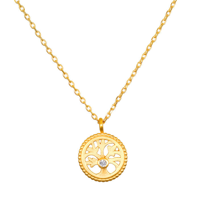 Firmly Rooted White Topaz Tree of Life Necklace showcasing its elegant design featuring a tree of life pendant with a brilliant white topaz, perfect for spiritual jewelry and meditation practices. This meaningful talisman represents grounding and intuition, ideal for protection during yoga and enhancing manifestation efforts.