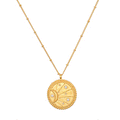 First Light Gold Medallion Reversible Pendant Necklace showcasing the coin pendant with a sun design, embodying spiritual jewelry and meaningful symbolism for vitality and leadership, making it an ideal talisman for meditation and manifestation.