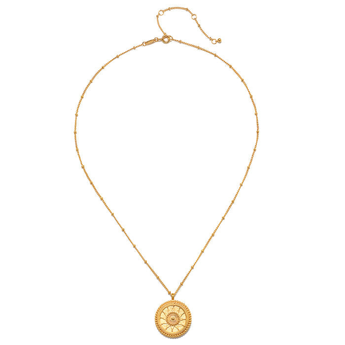 Back view of the First Light Gold Medallion Reversible Pendant Necklace, highlighting its intricate design and symbolism of nourishment and protection, perfect for spiritual and meditation journeys.
