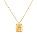 Ganesha Hindu God, Bestower of Good Fortune Necklace featuring an 18kt gold plated pendant. This spiritual jewelry piece symbolizes good fortune and is perfect for meditation and manifestation, serving as a meaningful talisman for protection and yoga practices.
