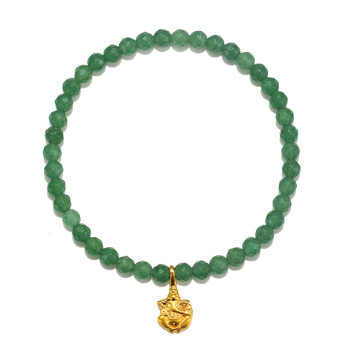 Ganesha Hindu God, Guided Transformation Jade Gemstone Bracelet featuring a delicate golden Ganesha charm, perfect for spiritual jewelry, meditation, and manifestation. Ideal for those seeking protection and meaning in their practices, this piece is a beautiful talisman for yoga enthusiasts.