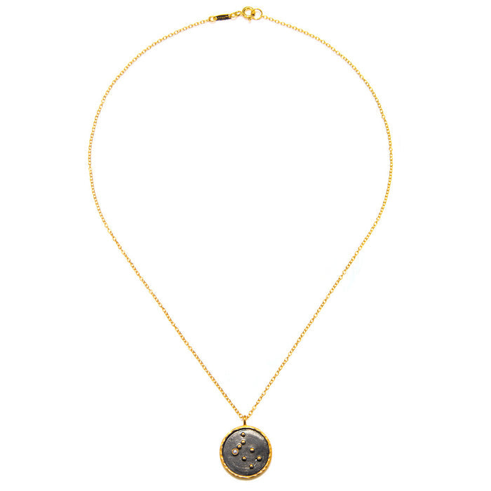 Gemini Zodiac Necklace featuring an elegant circular pendant on a fine chain, embodying the essence of zodiac symbolism and serving as a meaningful piece for spiritual practices and meditation gifts.