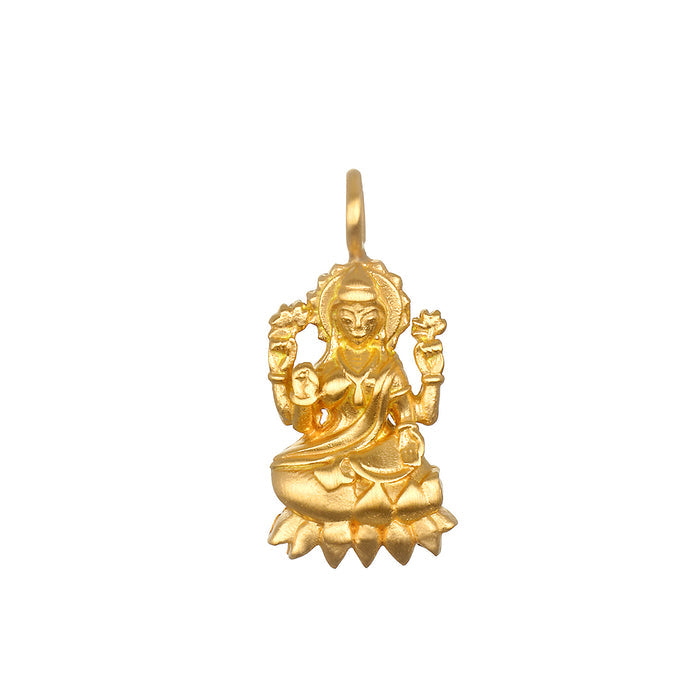Goddess Lakshmi Charm in 18kt gold plated finish, symbolizing abundance and prosperity. This spiritual jewelry piece serves as a meaningful talisman for meditation and manifestation, perfect for yoga practitioners and those seeking protection and spiritual connection.